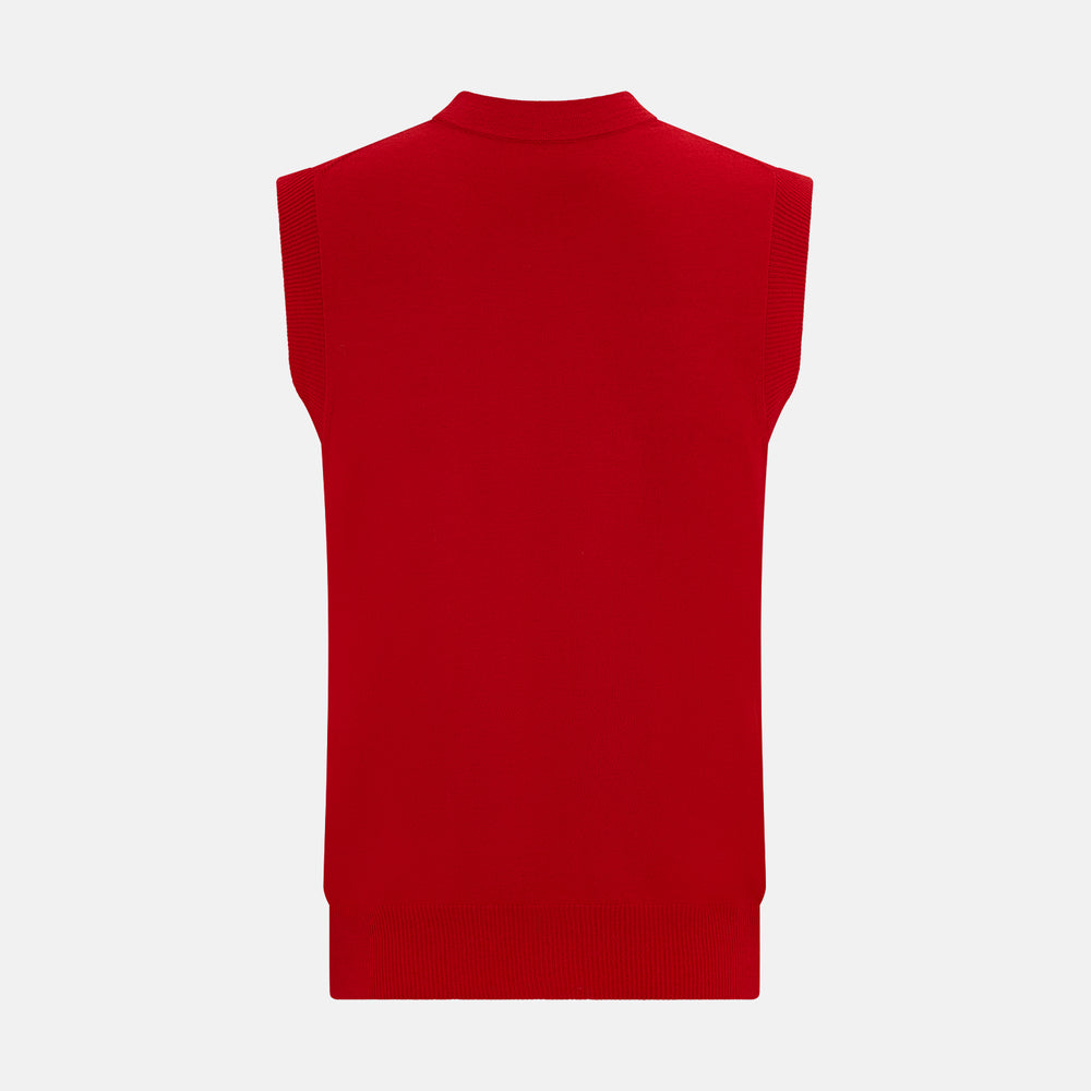 Red Fine Merino V-Neck Sleeveless Cardigan