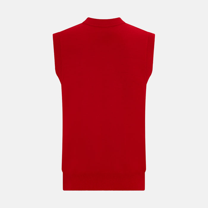 Red Fine Merino V-Neck Sleeveless Cardigan Image 2