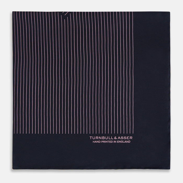 Navy and Pink Stripe Silk Pocket Square Image 3