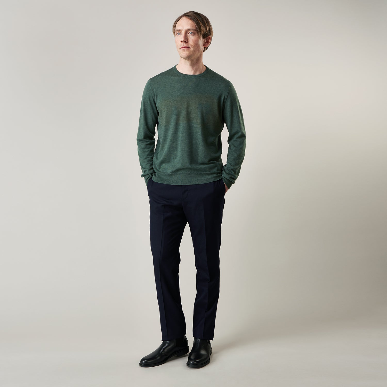 View 3 of product Bottle Green Merino Kingston Crew Neck Jumper