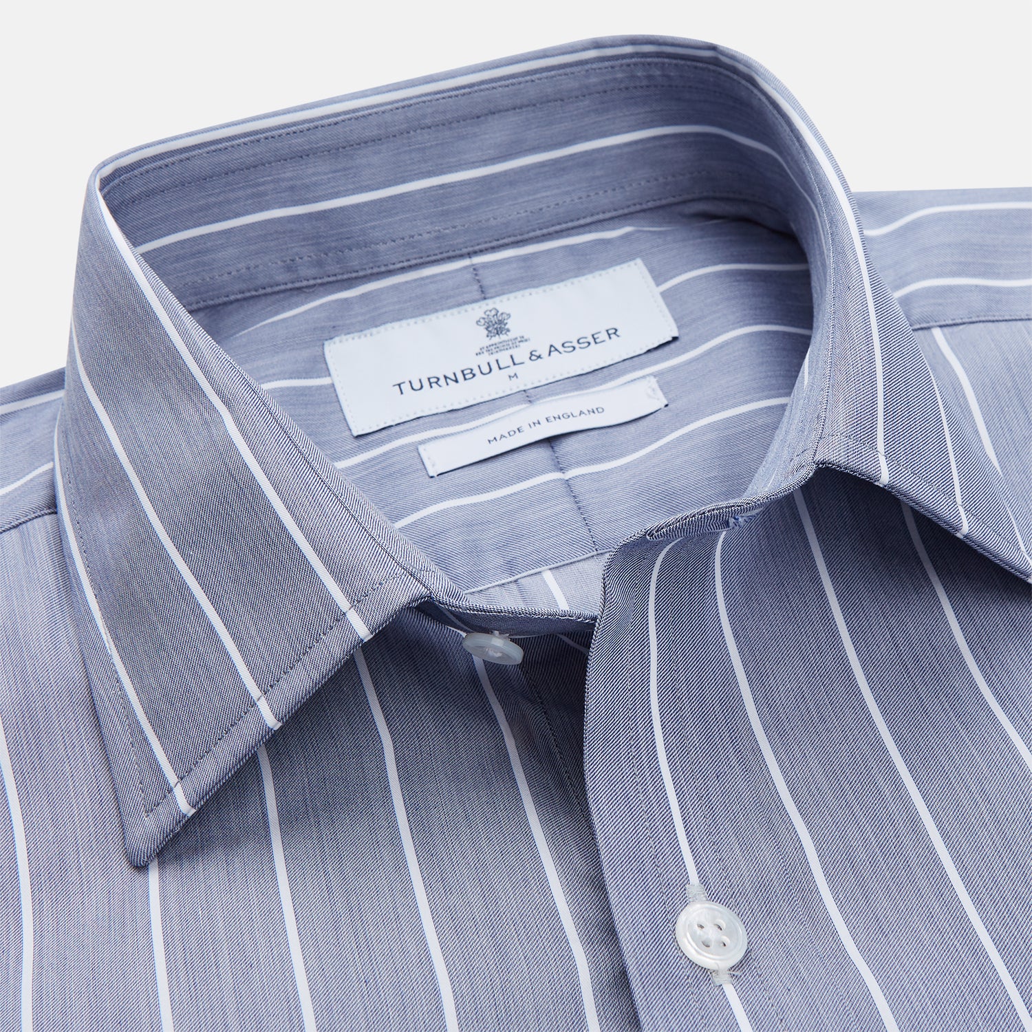blue and white pinstripe dress shirt David Donahue Men's Trim Fit Fine Line Twill Stripe Dress Shirt - Blue - Size 16.5 36/37