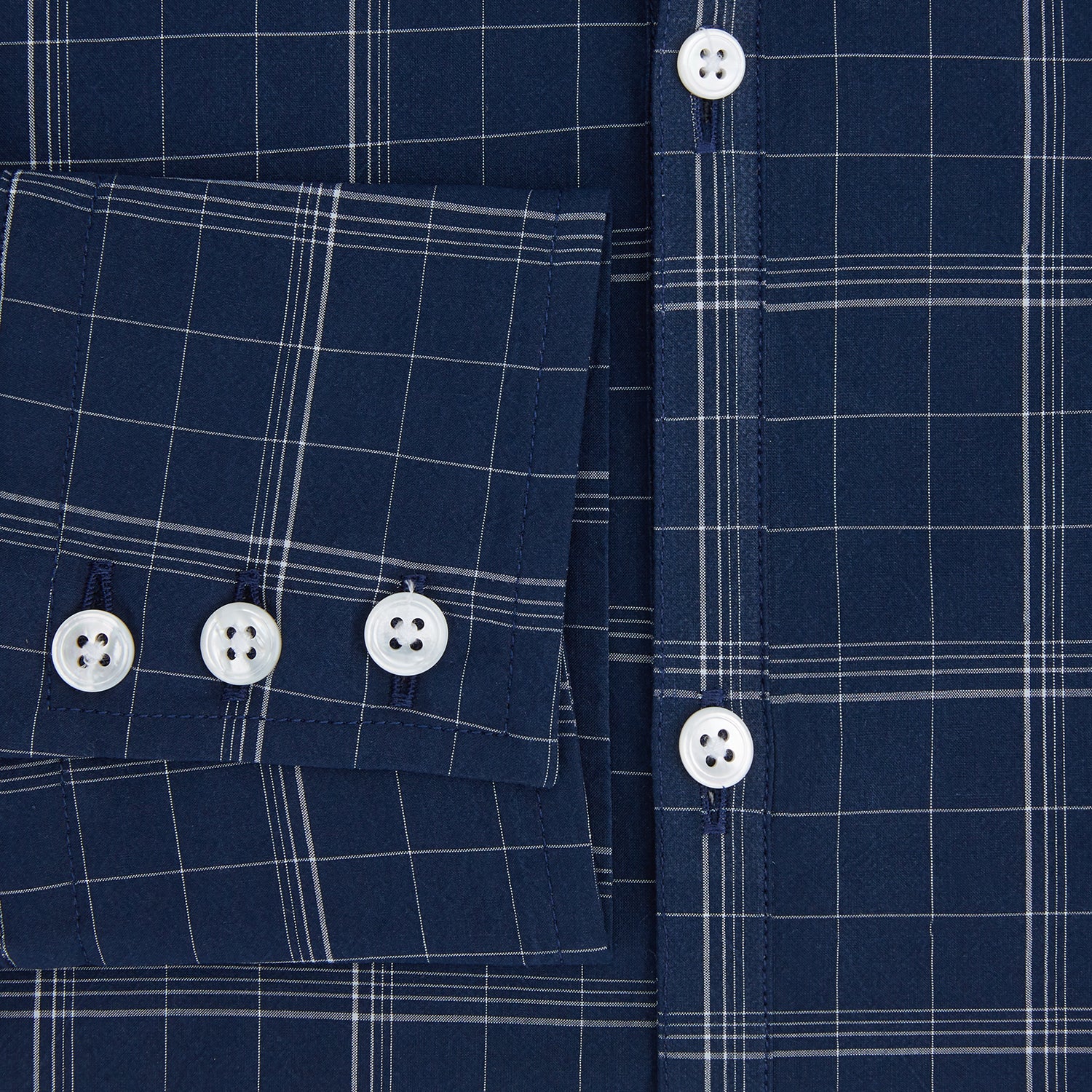 View 4 of product Indigo and White Thin Plaid Check Windsor Shirt