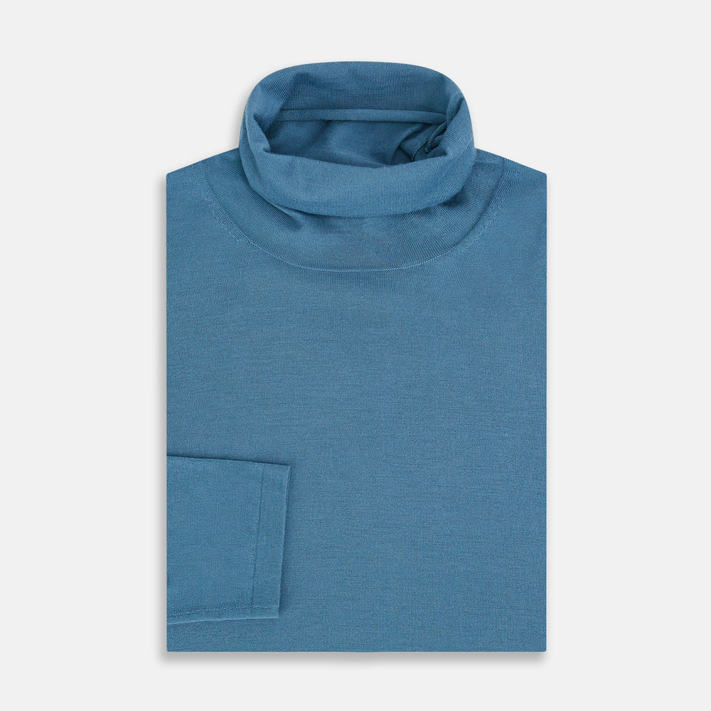 Pale Blue Fine Merino High Neck Jumper