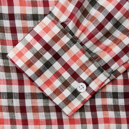 Red and Green Check Linen Blend Weekend Fit Hayne Shirt Image 2