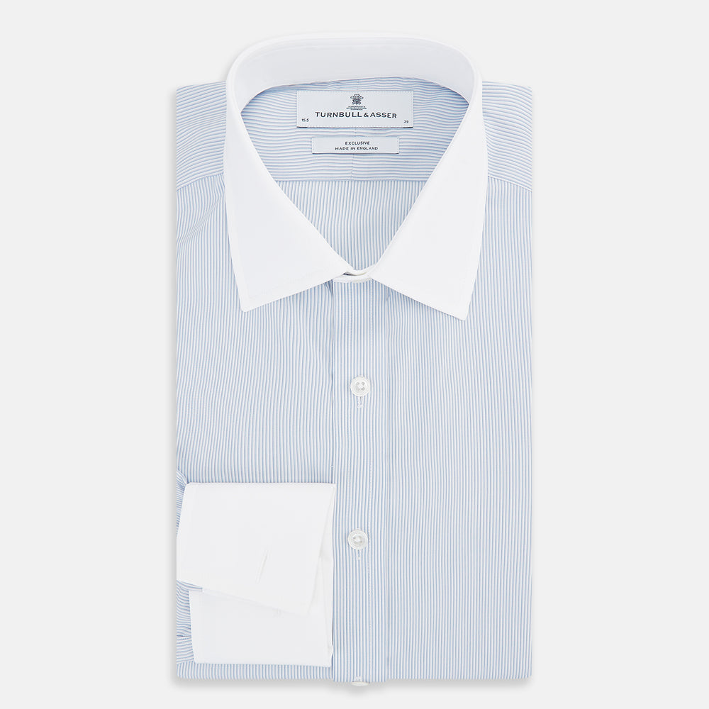 Sky Blue Hairline Multi Stripe Shirt with Constrast T&A Collar and Cuffs