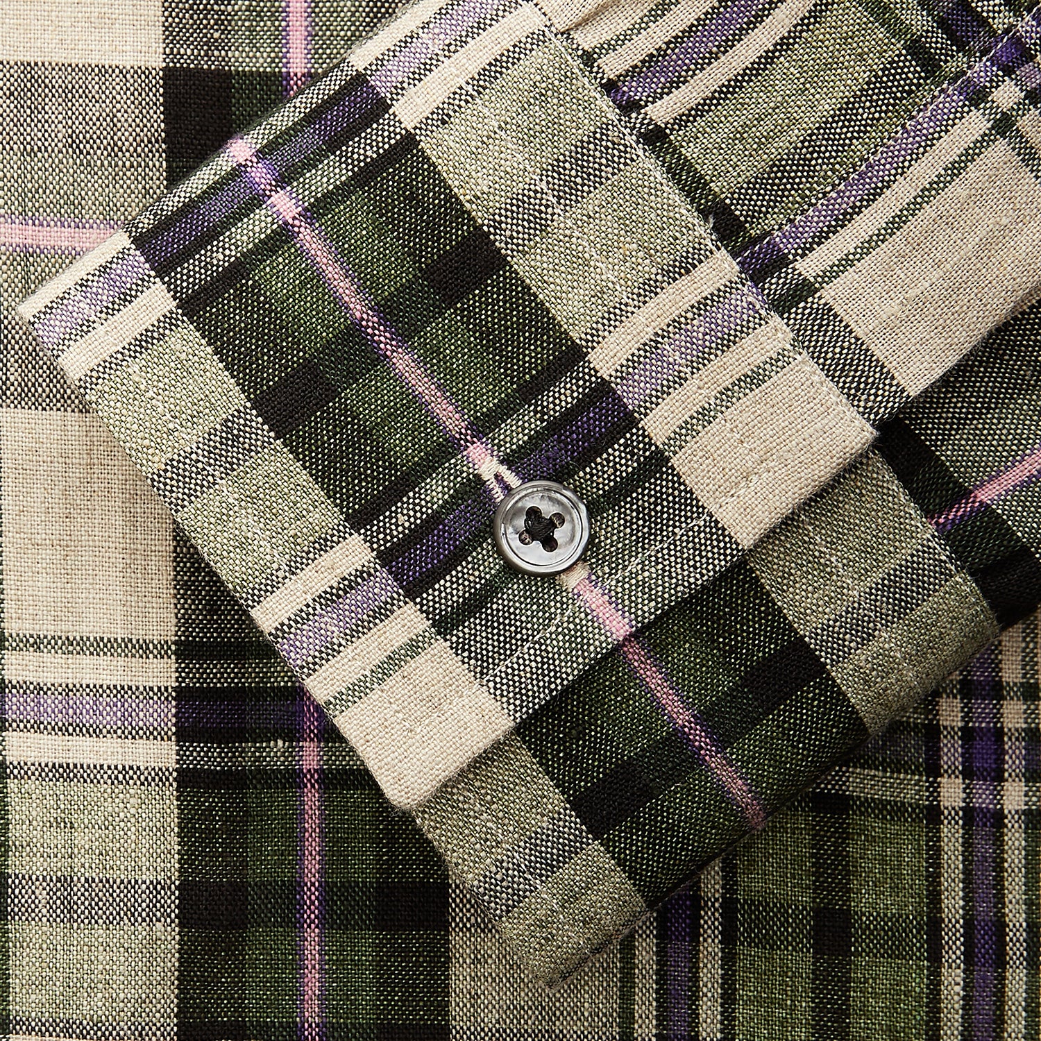 View 4 of product Green & Purple Check Weekend Fit Linen Shirt with Dorset Collar and 1 Button Cuffs