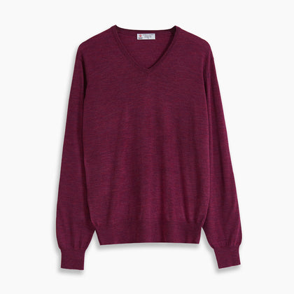 Plum Fine Merino V-Neck Jumper Image 4