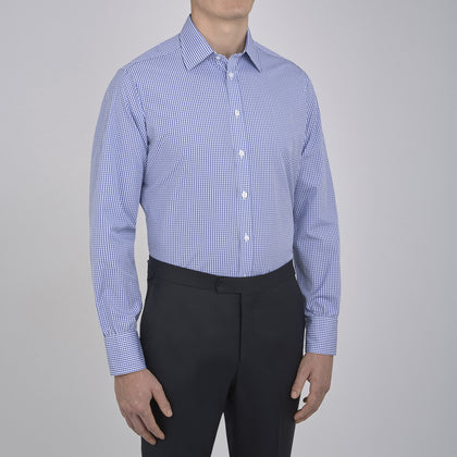 Mid-Blue Gingham Check Shirt with T&A Collar and 3-Button Cuffs Image 4