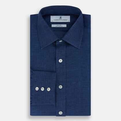 Navy Linen Mayfair Shirt Image 4