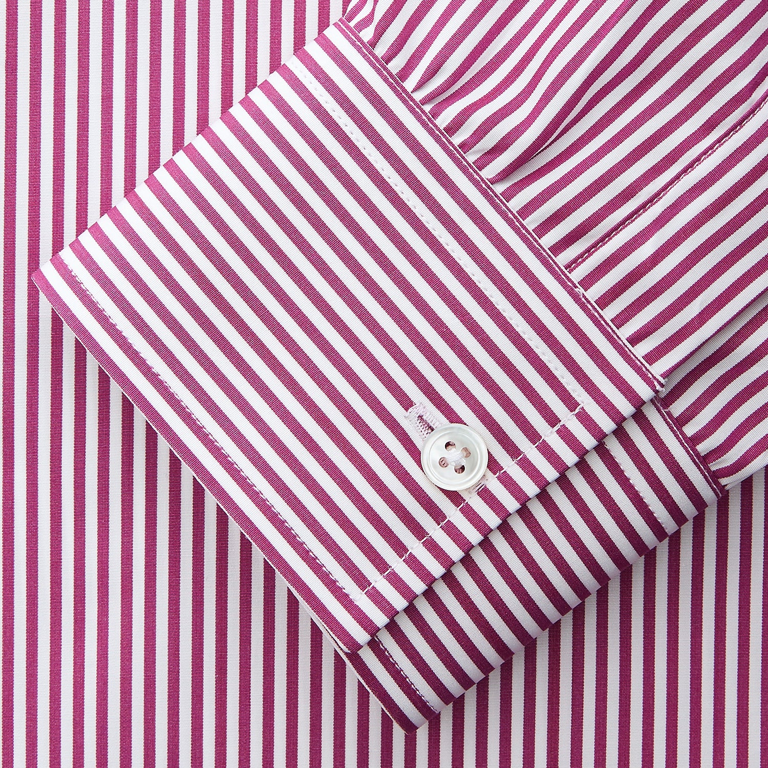 View 5 of product Purple & White Stripe Weekend Fit Shirt with Derby Collar and 1 Button Cuffs
