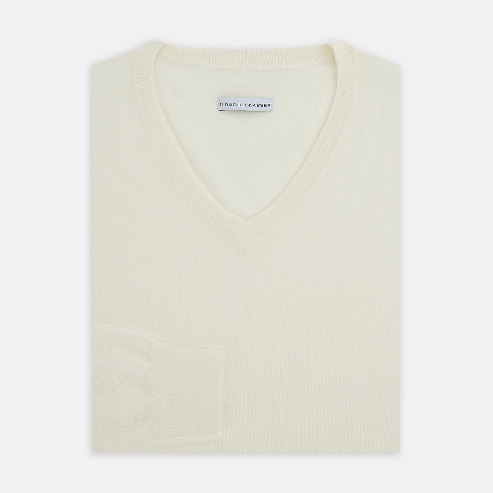 White Fine Merino V-Neck Jumper