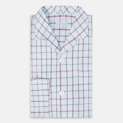 Burgundy and Blue Check Pyjama Shirt Image 4
