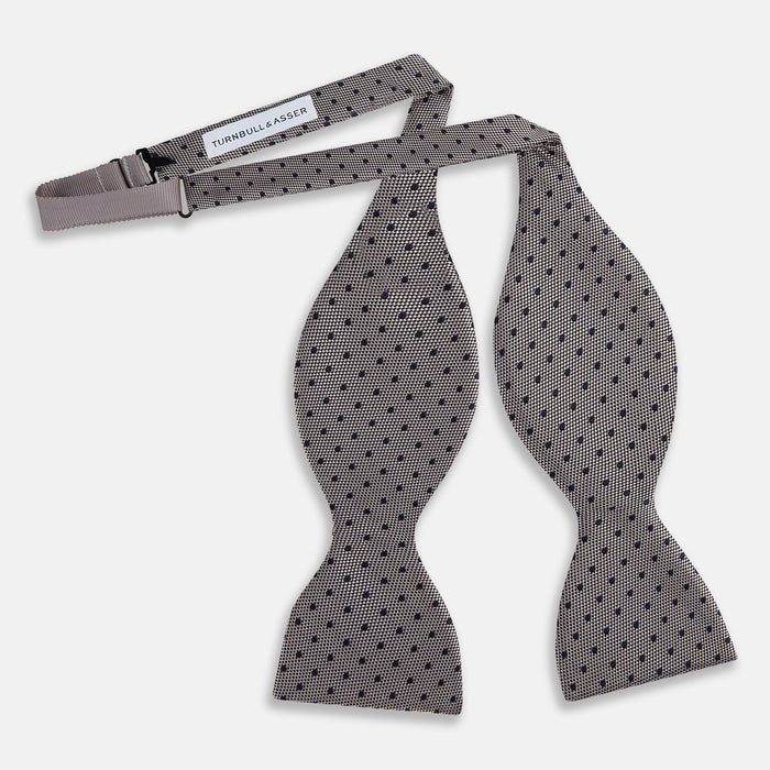 Navy and Silver Micro Dot Silk Bow Tie Image 2
