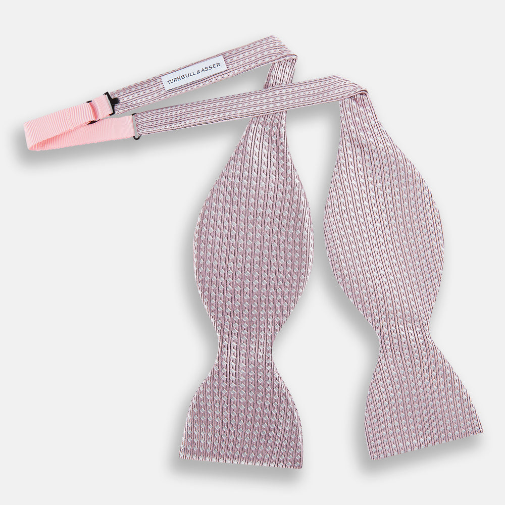 Pale Pink and White Square Silk Bow Tie