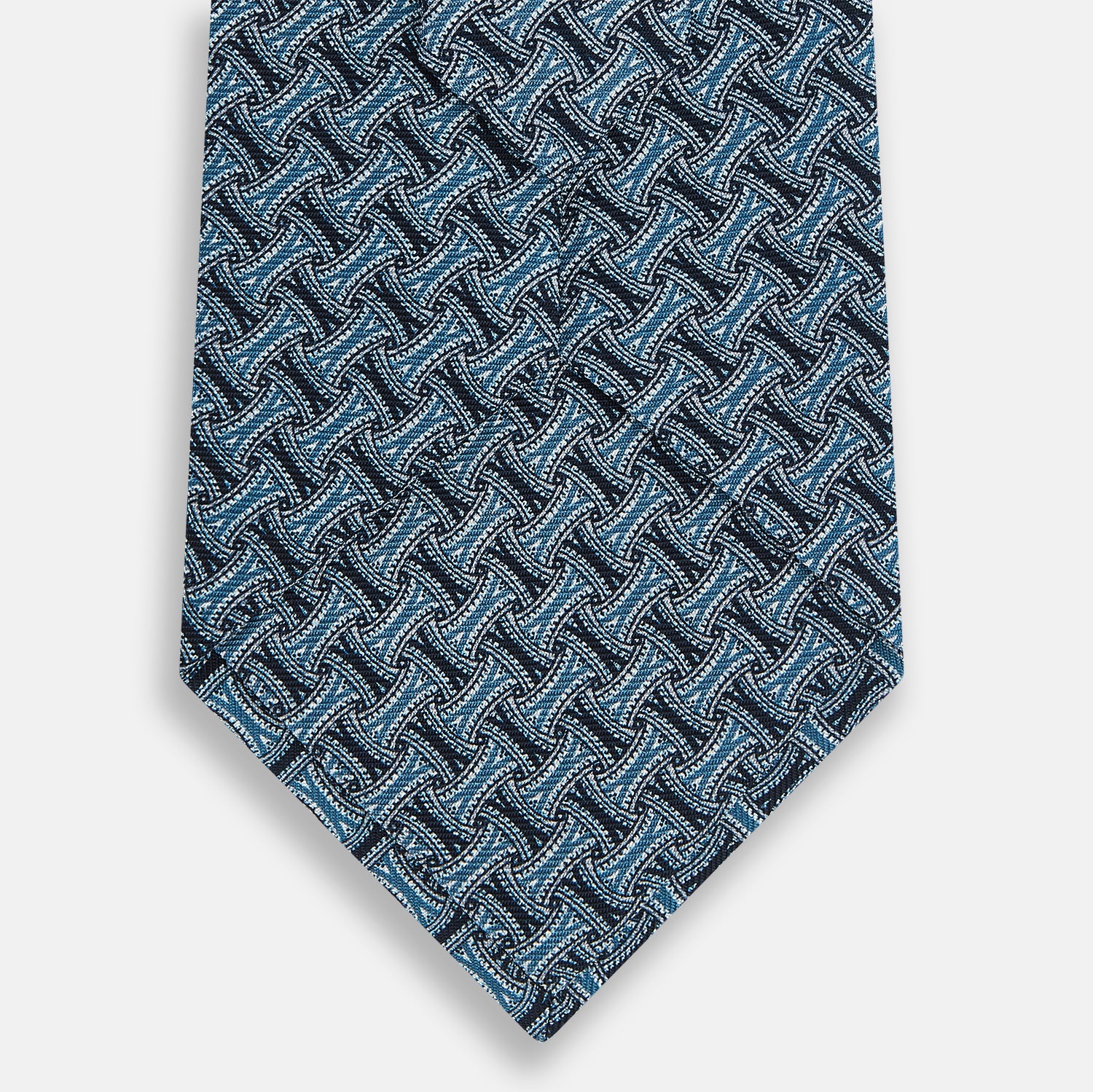 View 3 of product Pale Blue and Navy Weave-Patterned Printed Silk Tie