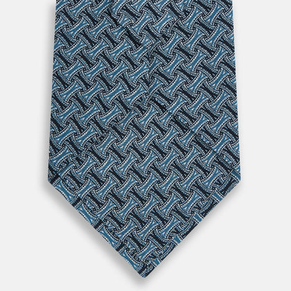 Pale Blue and Navy Weave Patterned Silk Tie Image 2