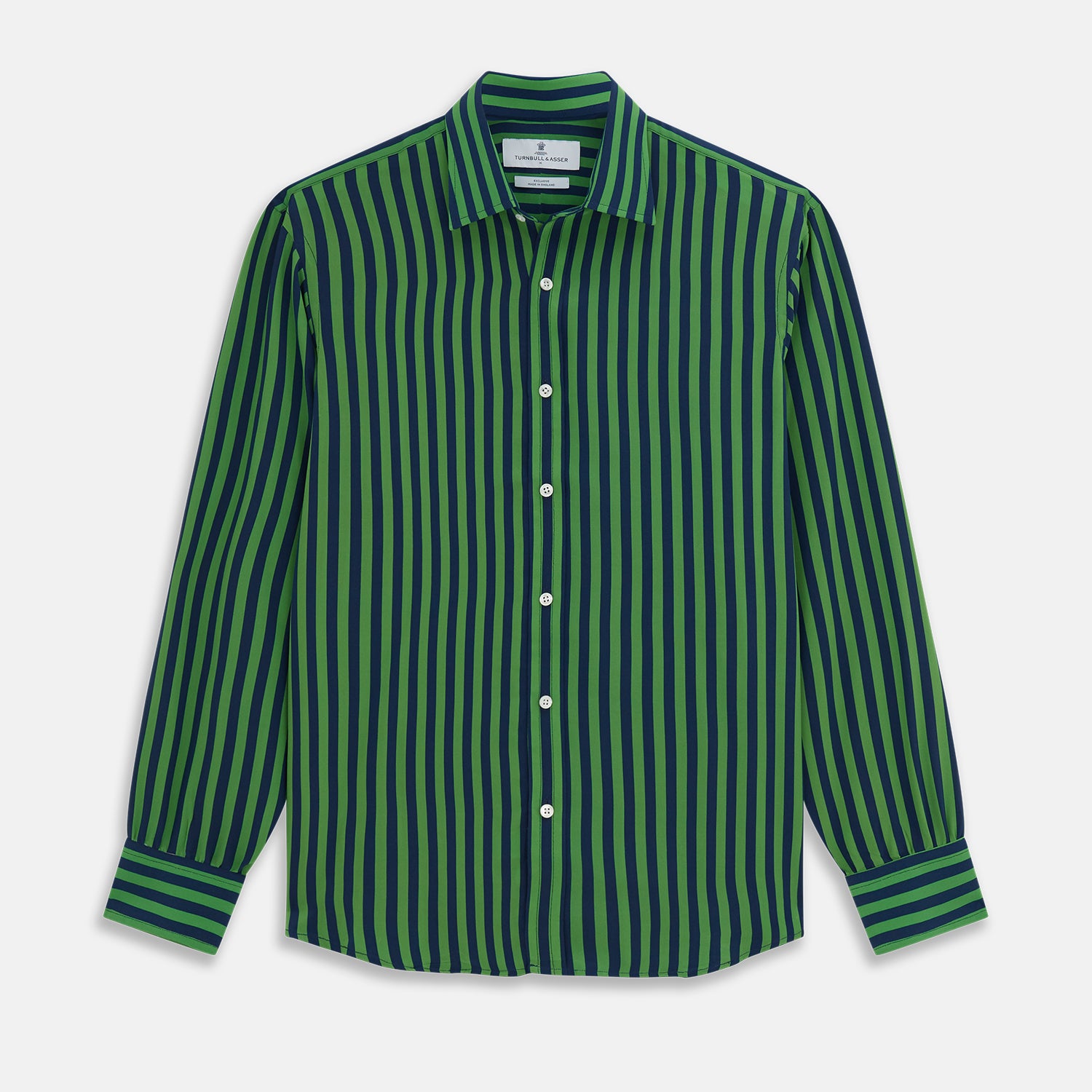 Green and Navy Candy Stripe Silk Weekend Fit Harold Shirt Turnbull & Asser US Green and Navy Candy Stripe Silk Weekend Fit Harold Shirt Turnbull & Asser US