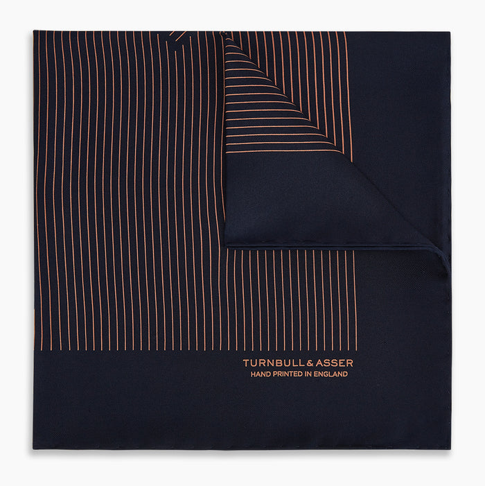 Navy and Blush Stripe Silk Pocket Square Image 4