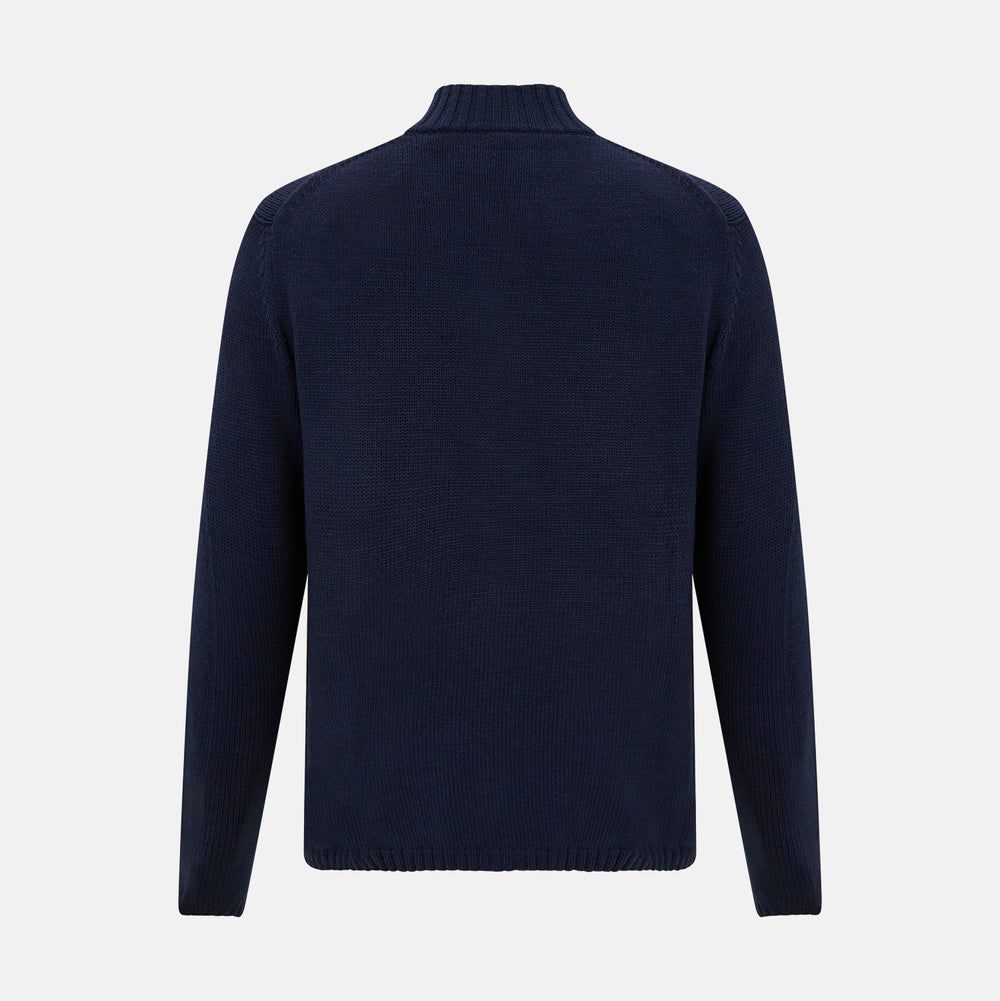 Navy High Neck Merino Zipped Cardigan