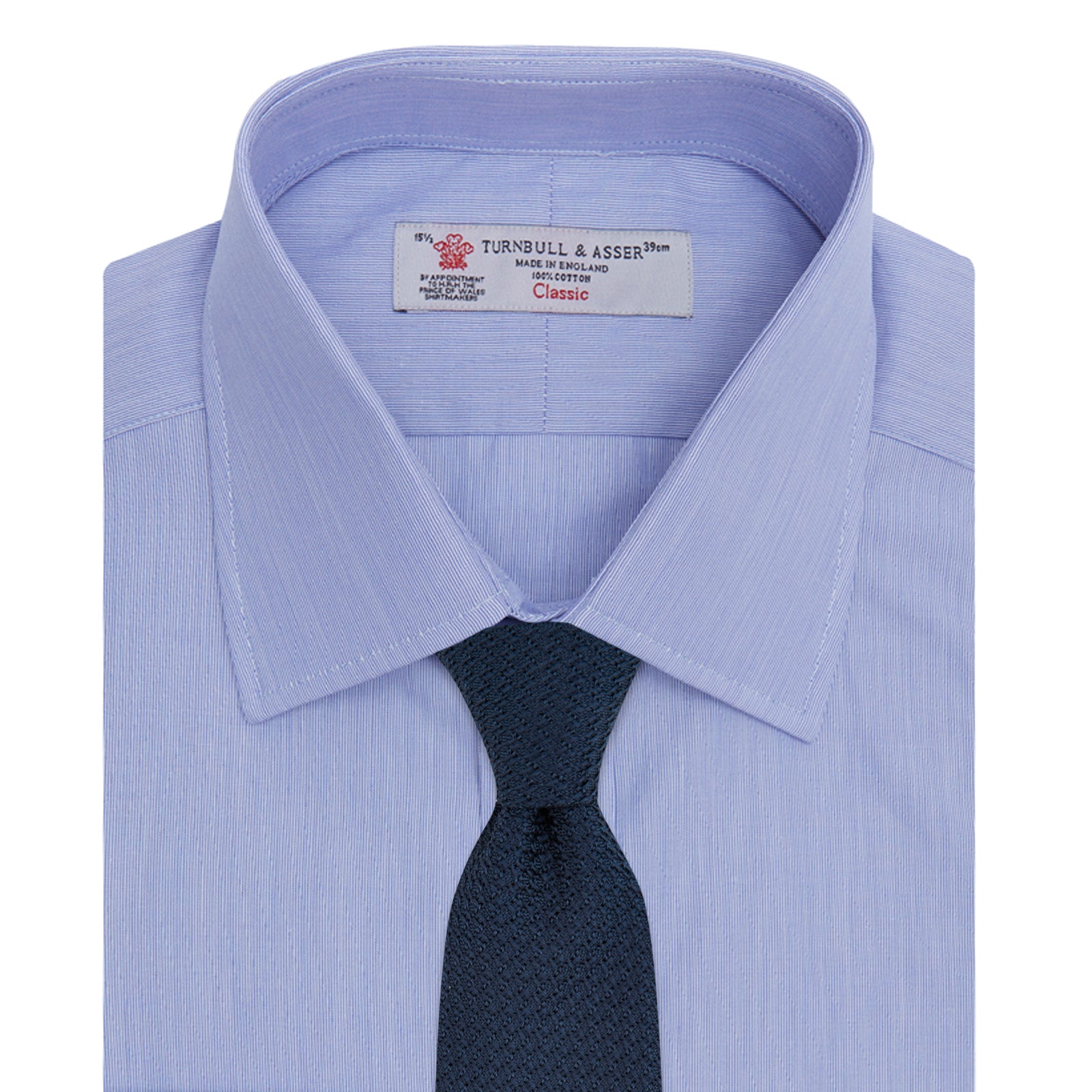View 4 of product Blue Hairline Stripe Shirt with T&A Collar and 3-Button Cuffs