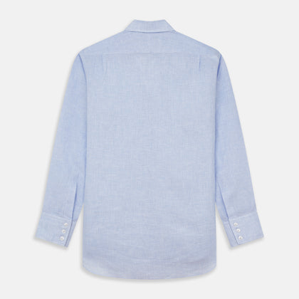 Pale Blue Check Linen Regular Fit Mayfair Shirt Image 4