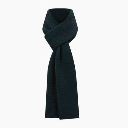 Navy Blue and Forest Green Diamond-Patterned Cashmere Knitted Scarf Image 3
