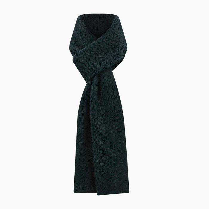 Navy Blue and Forest Green Diamond-Patterned Cashmere Knitted Scarf Image 3