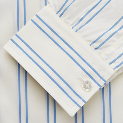 Blue and Off-White Stripe Cotton Weekend Fit Finch Shirt Image 3