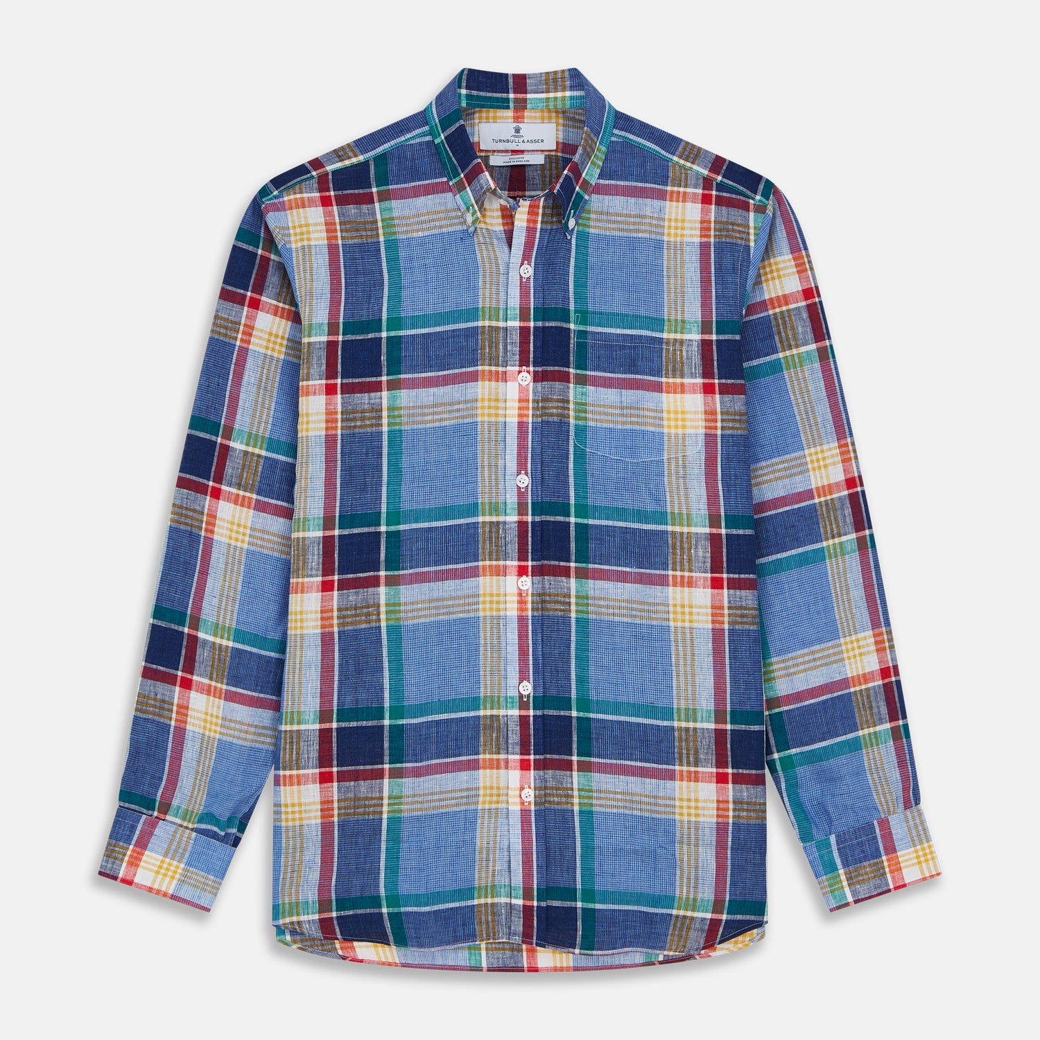 View 1 of product Blue Multi Check Linen Weekend Fit Suffolk Shirt