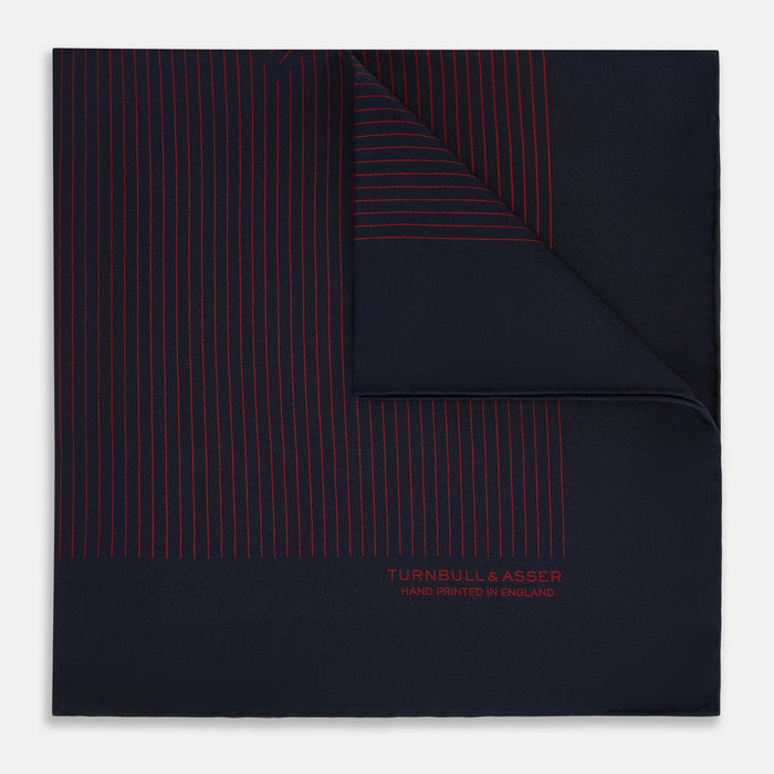 Navy and Burgundy Stripe Silk Pocket Square Image 4