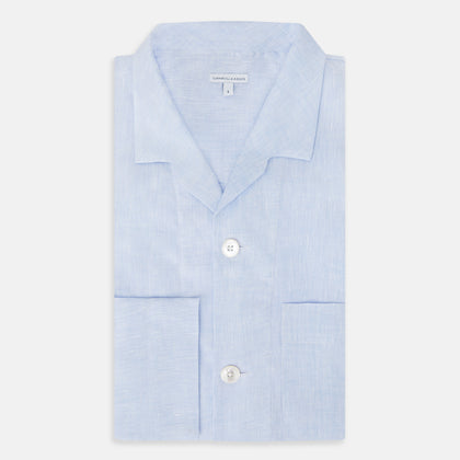 Pale Blue Linen Pyjama Shirt Image 4