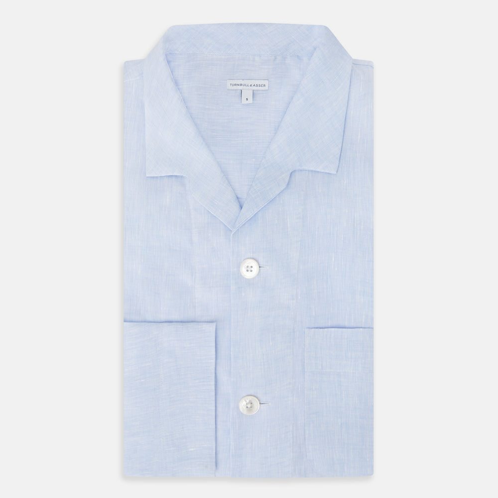 Pale Blue Linen Pyjama Shirt