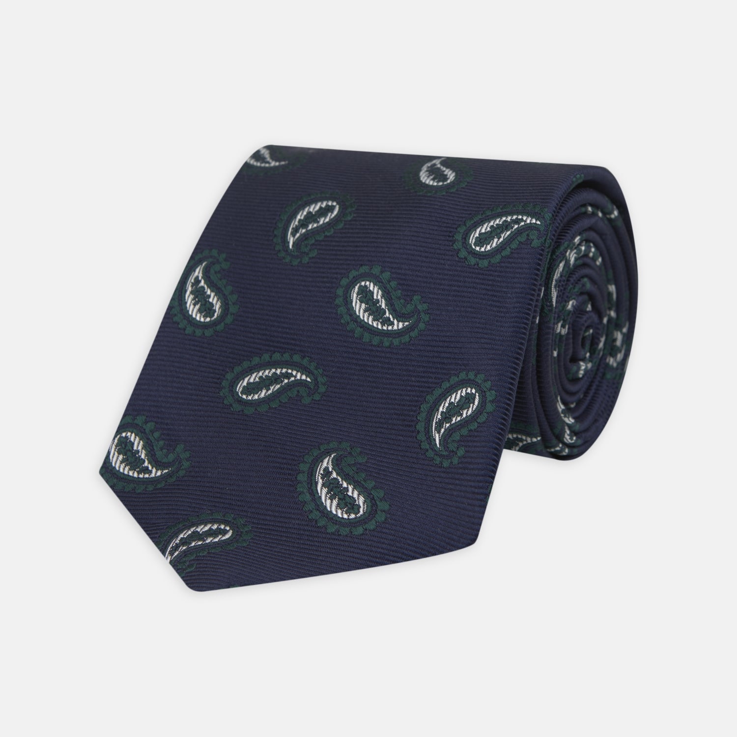 Navy and Forest Green Floating Paisley Silk Tie