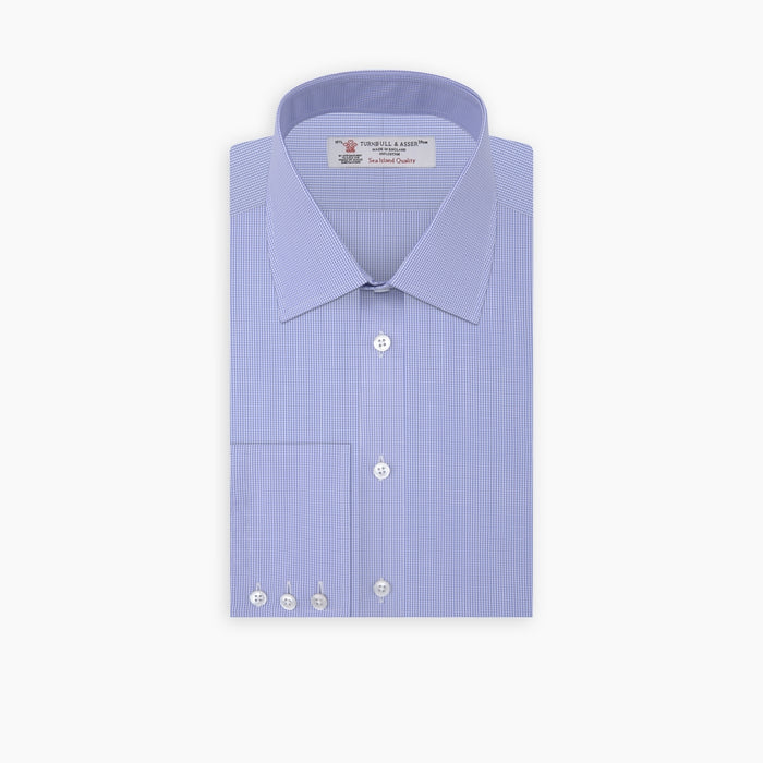 Blue Fine Check Sea Island Quality Cotton Shirt with T&amp;A Collar and 3-Button Cuffs Image 2
