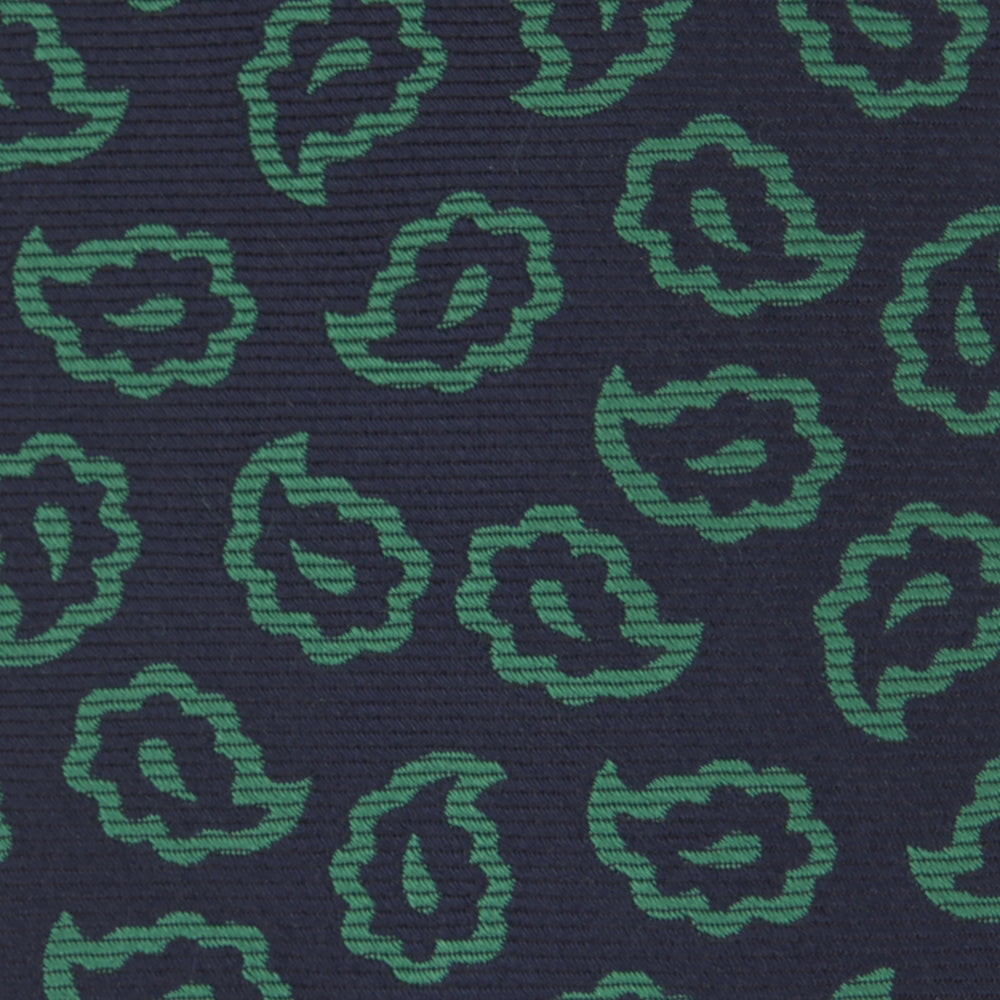 Navy and Green Petal Paisley Silk Tie