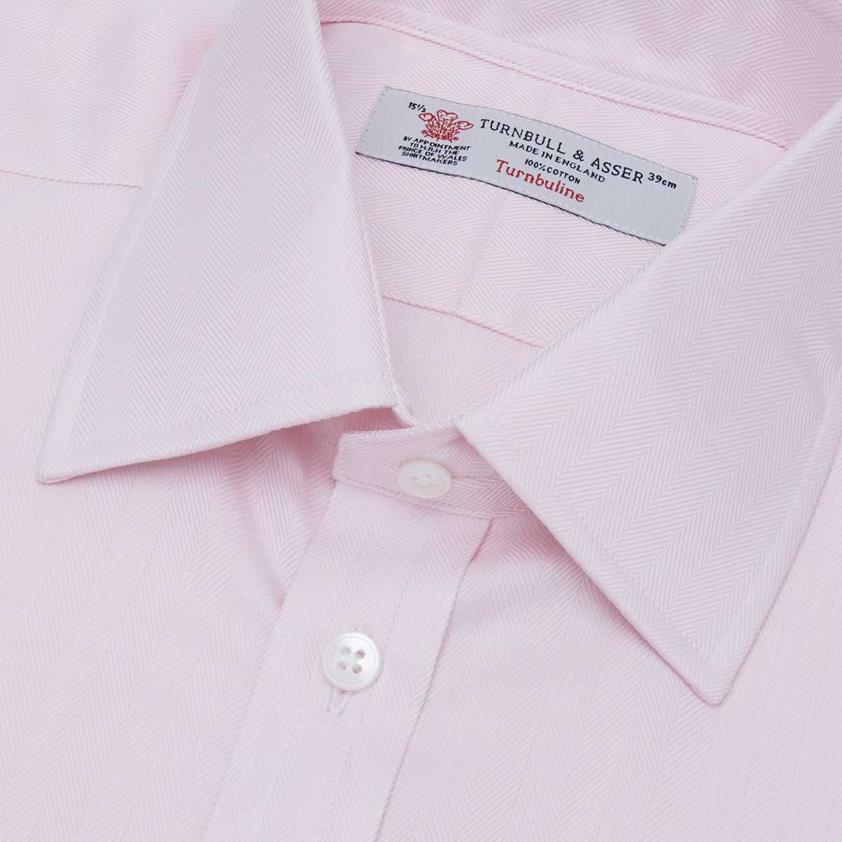 Pink Herringbone Superfine Cotton Shirt with T&A Collar and Double Cuffs