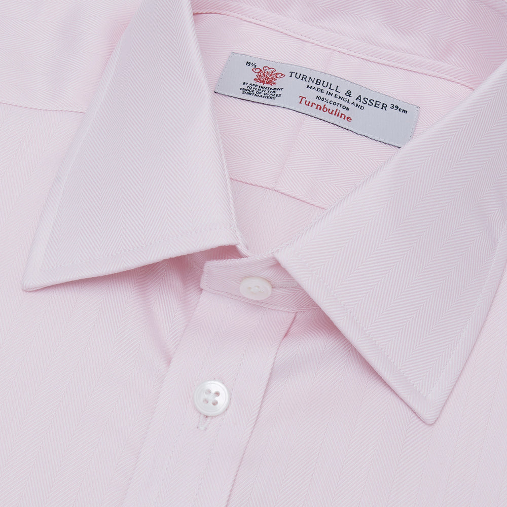 Pink Herringbone Superfine Cotton Shirt with T&A Collar and Double Cuffs