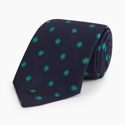 Green flower and navy silk tie Image 4