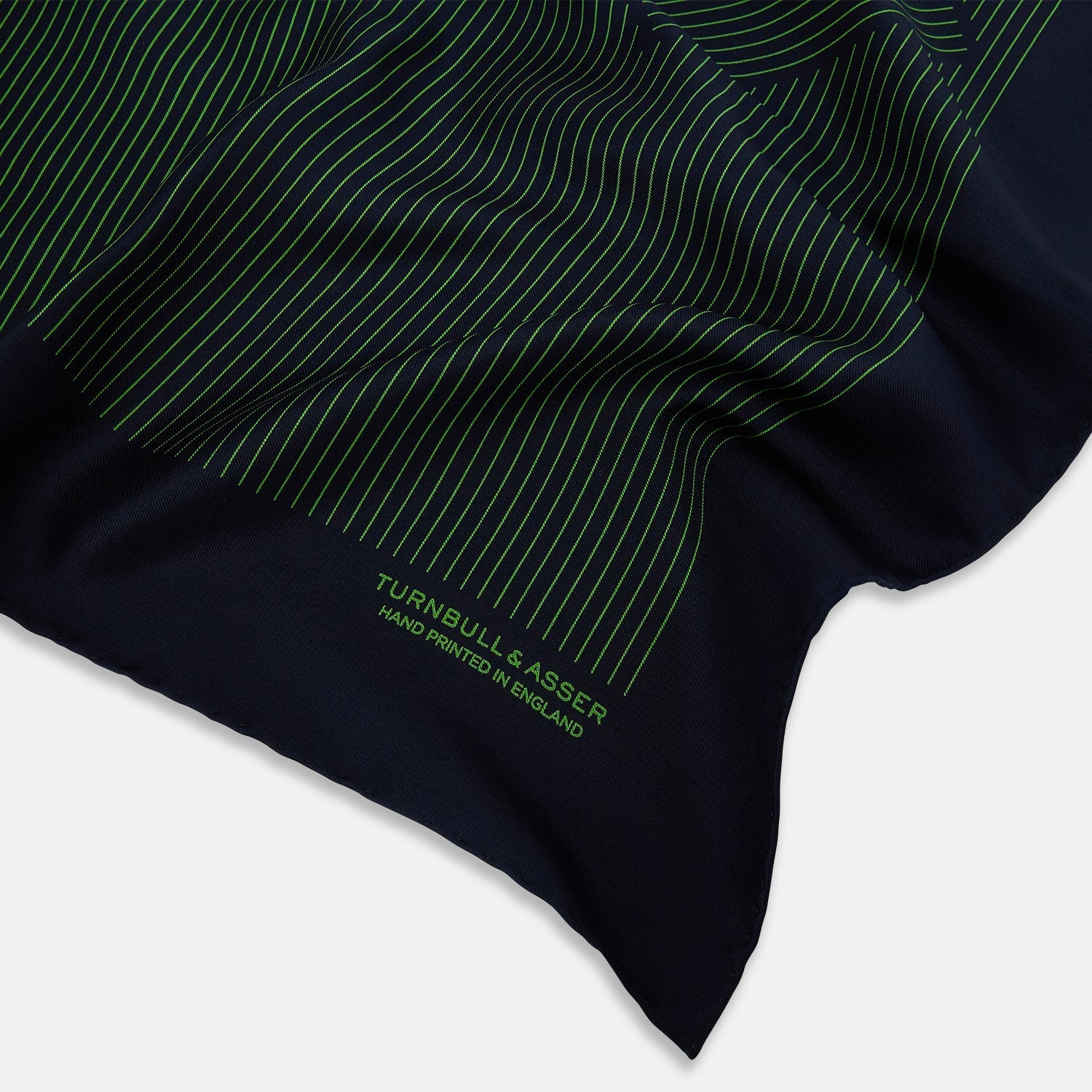 View 2 of product Navy and Fern Green Stripe Silk Pocket Square