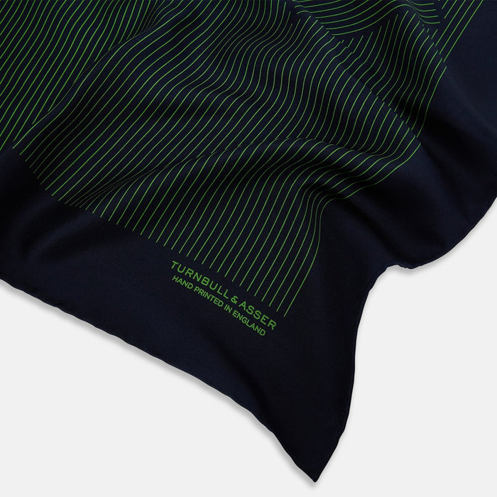 Navy and Fern Green Stripe Silk Pocket Square Image 1