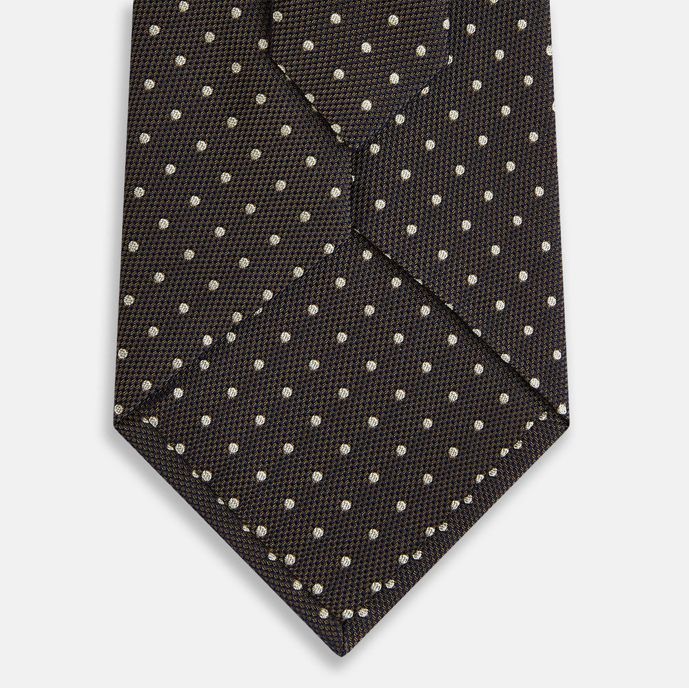 White and Brown Micro Dot Silk Tie
