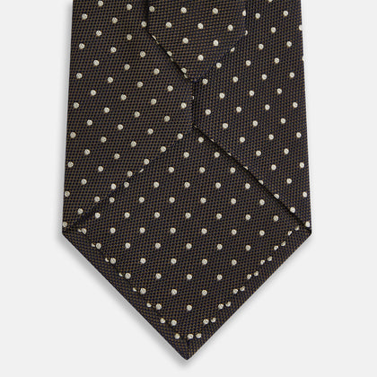 White and Brown Micro Dot Silk Tie Image 2