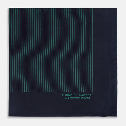 Navy and Hunter Green Stripe Silk Pocket Square Image 2