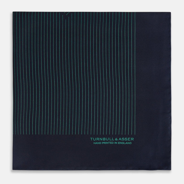 Navy and Hunter Green Stripe Silk Pocket Square Image 2