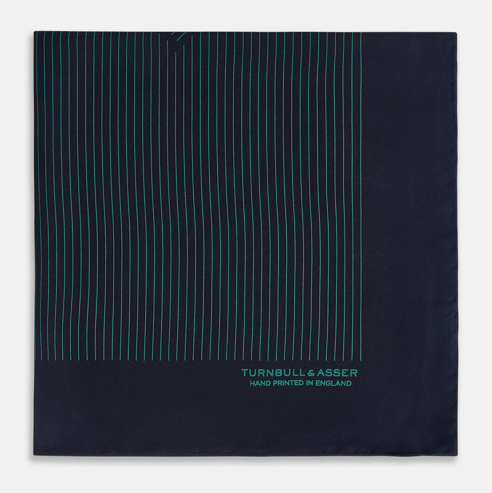 Navy and Hunter Green Stripe Silk Pocket Square