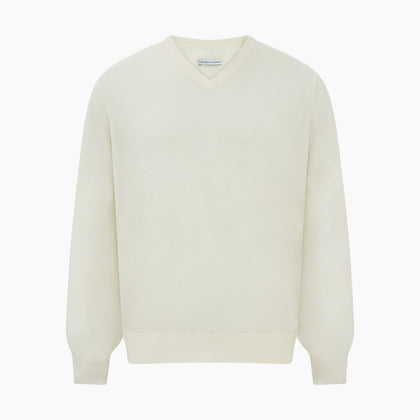 Cream Fine Merino V-Neck Jumper Image 5