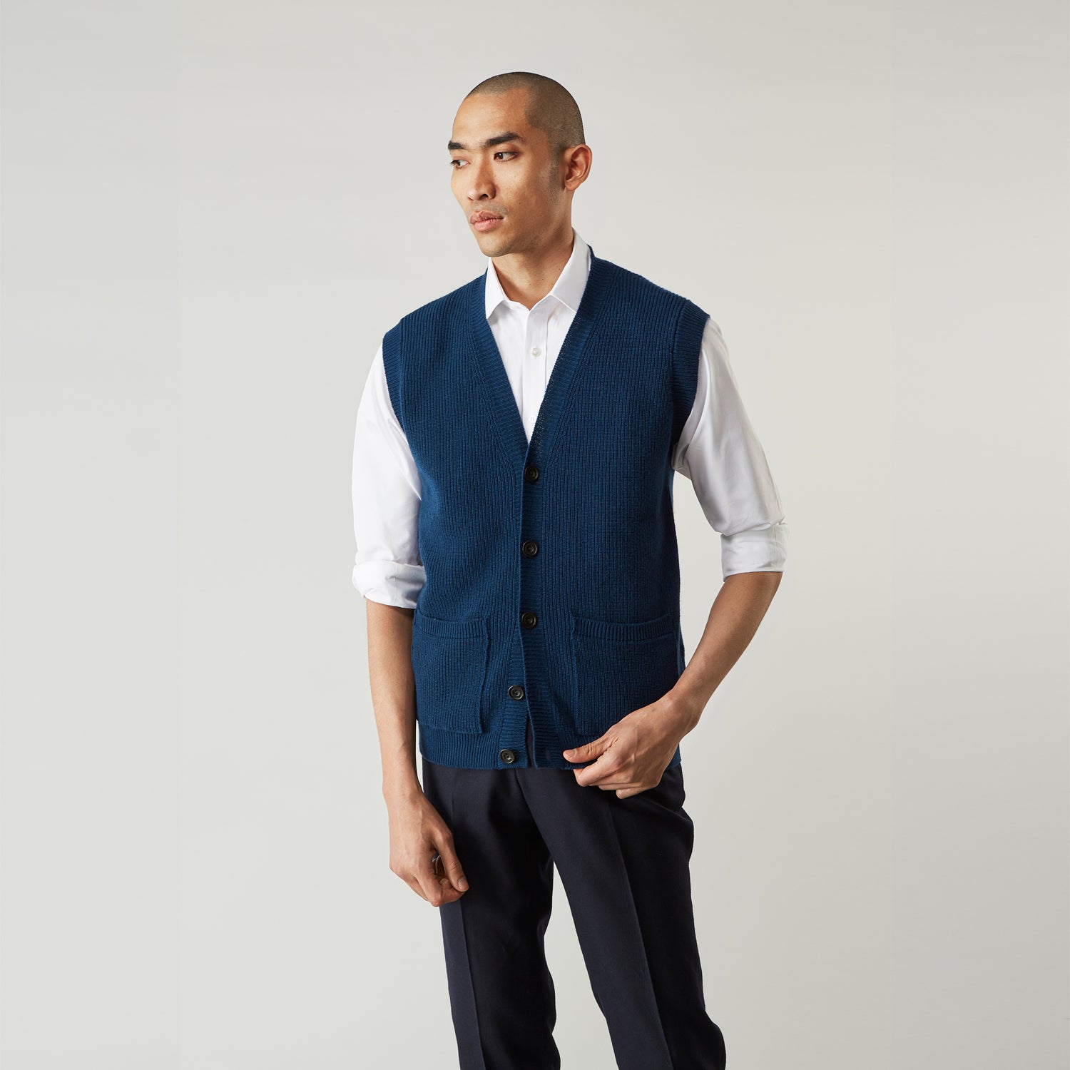 View 1 of product Navy Sleeveless Cashmere Cardigan
