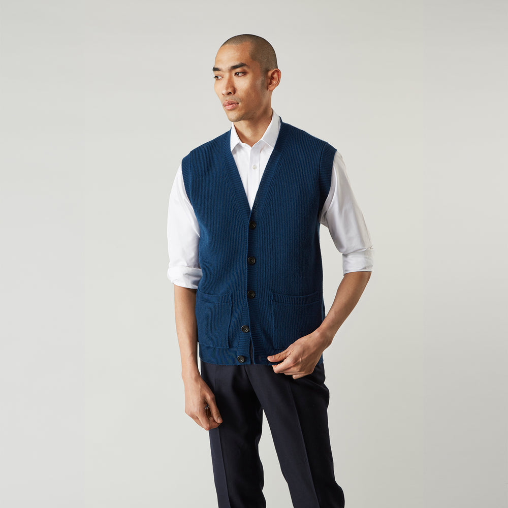 Navy Sleeveless Cashmere Cardigan Turnbull Asser