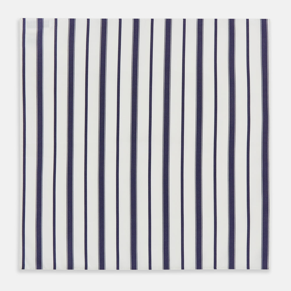 Navy Double Stripe Hand-Rolled Handkerchief