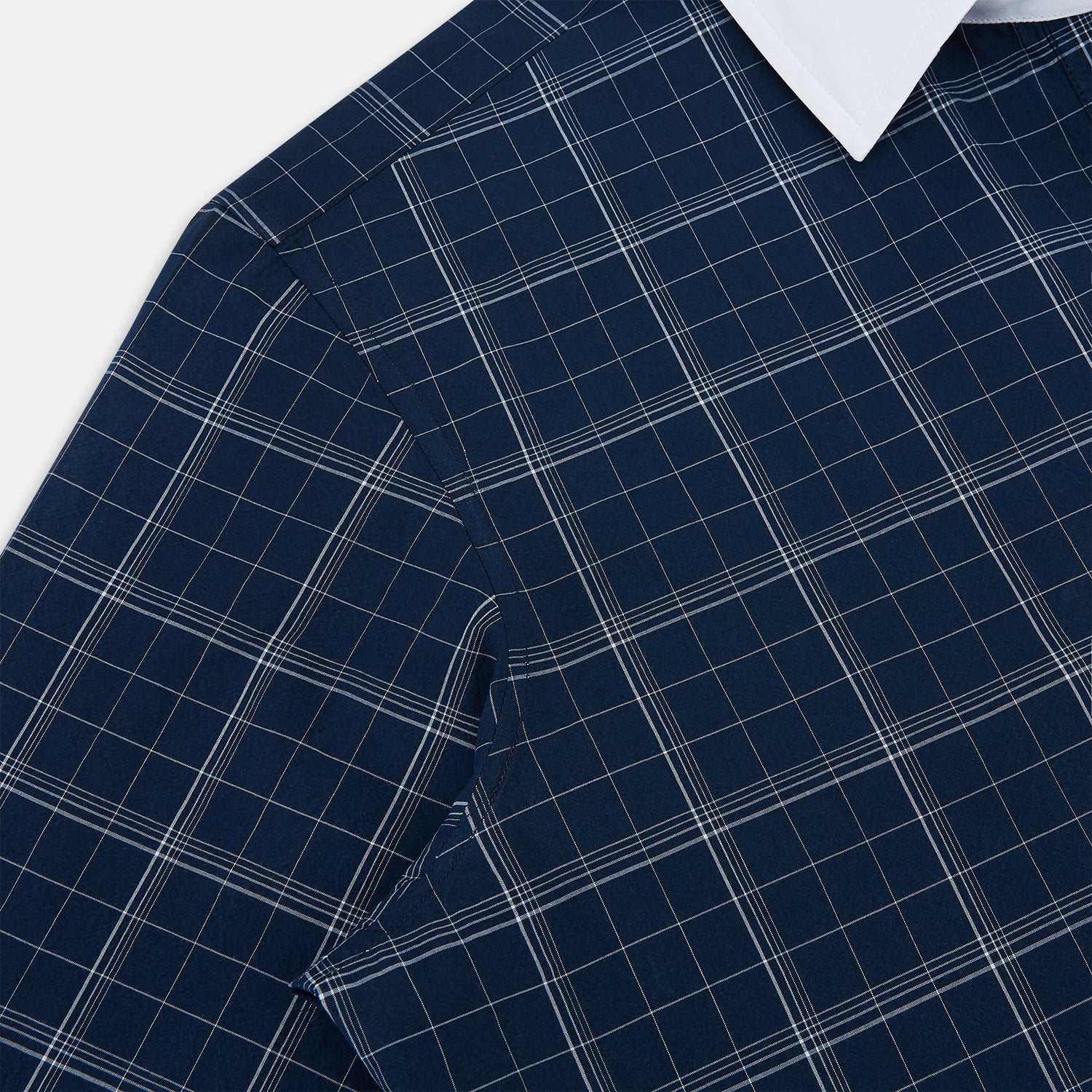 View 6 of product Indigo Windowpane Check Windsor Shirt with Contrast T&A Collar and Cuffs